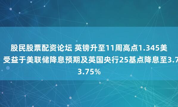 股民股票配资论坛 英镑升至11周高点1.345美元，受益于美联储降息预期及英国央行25基点降息至3.75%